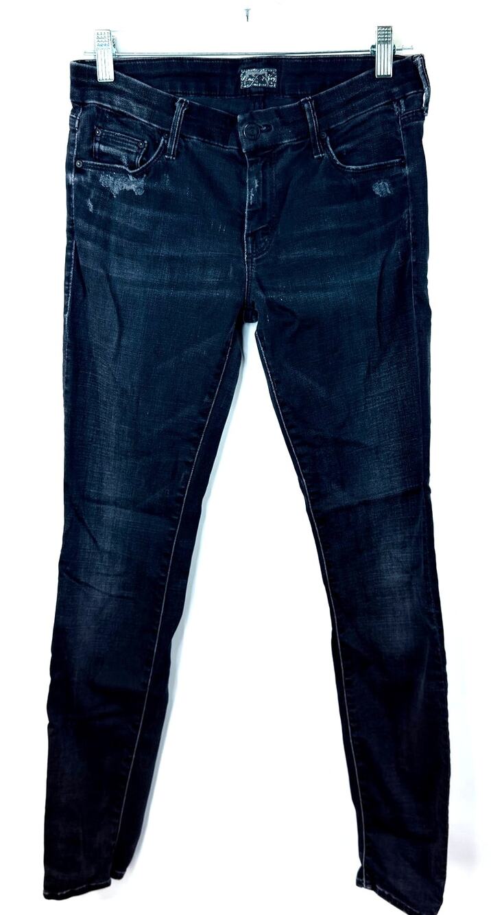 MOTHER The Looker Jeans Women's Black Destroyed Ride Distressed Skinny Size 29
